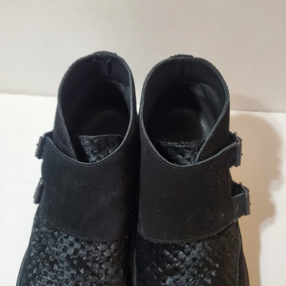 All Saints Mens Black Boot Double Monk Crepe Sole Leather Suede Hair EU …